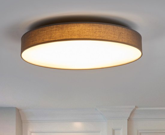 Lindby - plafondlamp - 1licht - stof, kunststof, metaal - H: 10.5 cm - grijs, wit - Inclusief lichtbron