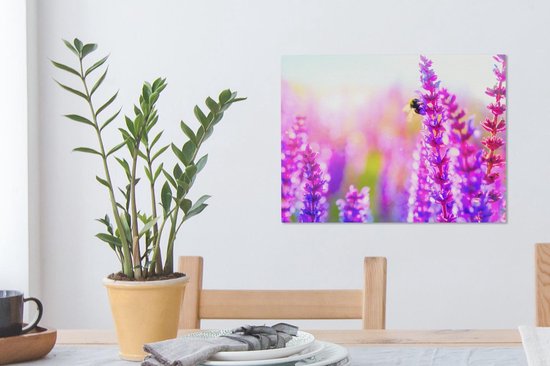 Fleurs avec abeille toile 60x40 cm - Tirage photo sur toile (Décoration murale salon / chambre) / Peintures Fleurs sur toile