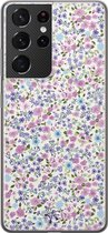 Samsung Galaxy S21 Ultra siliconen hoesje - Paarse bloemen - Soft Case Telefoonhoesje - Paars - Bloemen