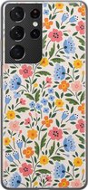 Samsung Galaxy S21 Ultra siliconen hoesje - Romantische bloemen - Soft Case Telefoonhoesje - Multi - Bloemen