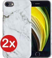 iPhone SE 2020 Hoesje Marmer Hardcover Fashion Case Hoes - iPhone SE 2020 Marmer Hoesje Hardcase Back Cover - Wit x Grijs - 2 PACK