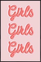 JUNIQE - Poster met kunststof lijst Girls Girls Girls -13x18 /Roze