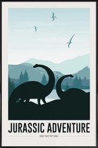 JUNIQE - Poster met kunststof lijst Jurassic Adventure I -13x18 /Blauw