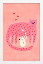 JUNIQE - Poster in houten lijst Cat and Mouse -40x60 /Roze