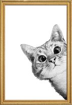 JUNIQE - Poster met houten lijst Sneaky Cat illustratie -30x45 /Grijs