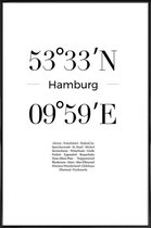 JUNIQE - Poster in kunststof lijst Coördinaten Hamburg -40x60 /Wit &