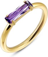 Twice As Nice Ring in goudkleurig edelstaal, baguette, amethyst kleurige kristal  52