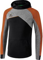 Erima Premium One 2.0 Sweatshirt met Capuchon Zwart-Grijs Melange-Neon Oranje Maat S