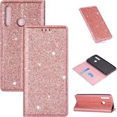 Voor Samsung Galaxy M30 ultradunne glitter magnetische horizontale flip lederen tas met houder en kaartsleuven (rose goud)