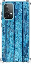 Shockproof Case Geschikt voor Samsung Galaxy A52 4G/5G Telefoonhoesje met doorzichtige rand Wood Blue