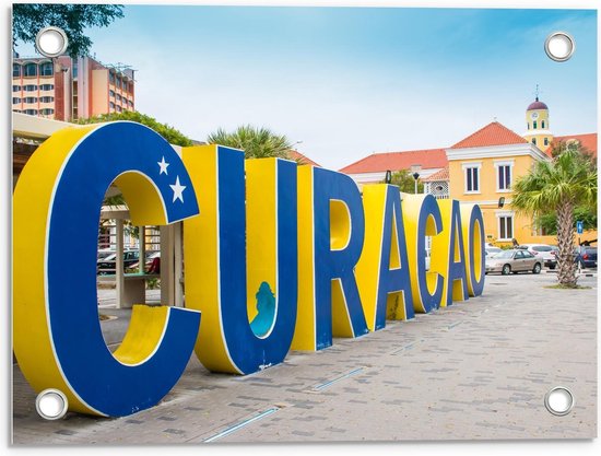 Tuinposter – Curaçao Letters in de Stad - 40x30cm Foto op Tuinposter  (wanddecoratie voor buiten en binnen)