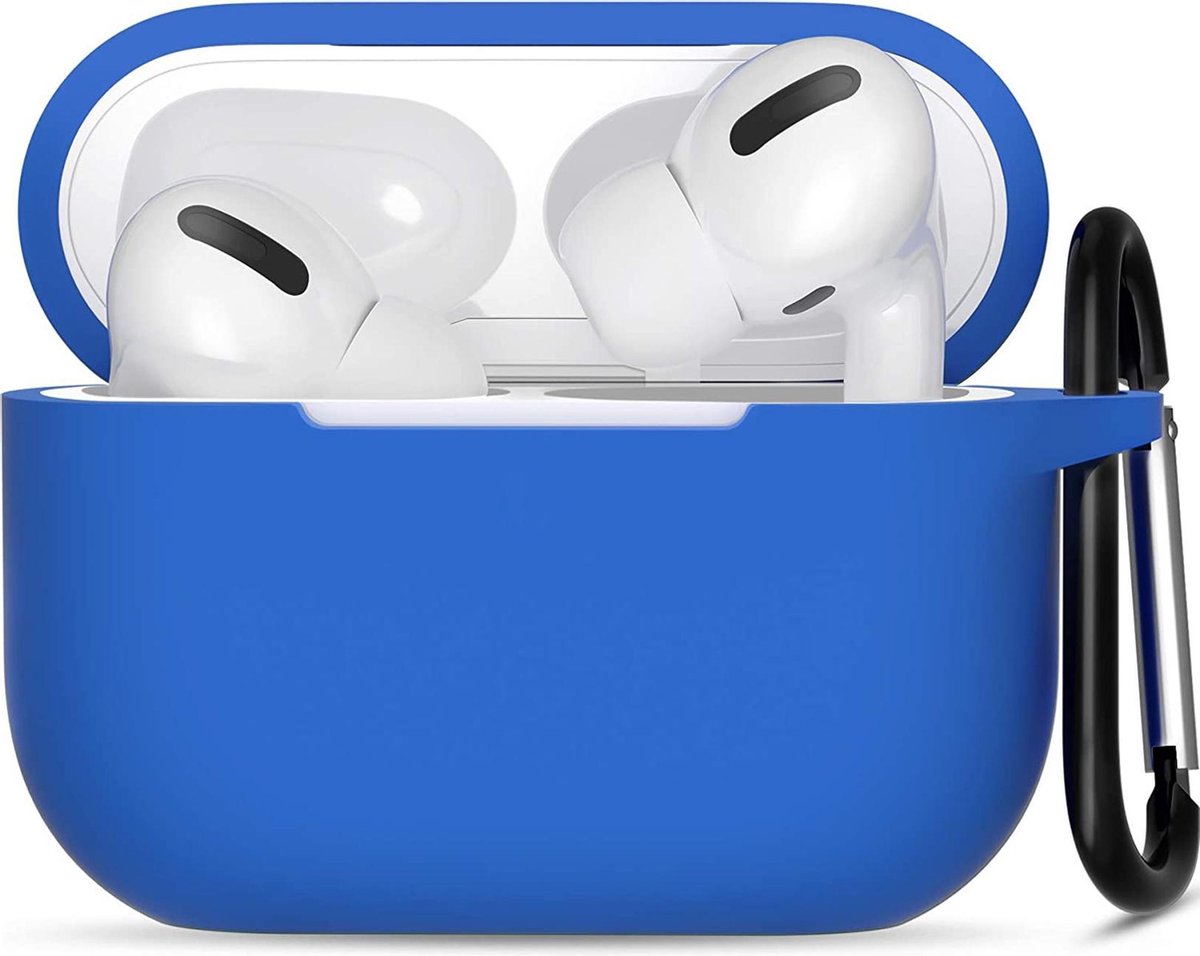 Hoesje geschikt voor Apple Airpods Pro - Softcase - Sleutelhanger - Cover - Extra dun - Siliconen - Donkerblauw