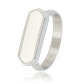 My Bendel - Dames ring zilver met wit - Mooie dames ring zilver met witte inleg - Uniek design - Met luxe cadeauverpakking