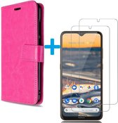 Bookcase Geschikt voor: Nokia 5.3 - Roze - portemonnee hoesje met 2 stuks Glas Screen protector