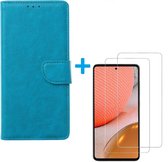 Samsung Galaxy A72 5G - Bookcase Tuquoise - portemonee hoesje met 2 stuks Glas Screen protector