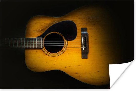 engineering Gezichtsvermogen Product Poster Oude akoestische gitaar op een donkere achtergrond - 180x120 cm XXL  | bol.com