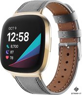 Strap-it Smartwatch bandje leer - leren bandje geschikt voor Fitbit Versa 3 / Fitbit Sense - grijs