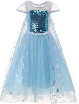 Prinses - Elsa jurk - Prinsessenjurk - Verkleedkleding - Feestjurk - Sprookjesjurk - Blauw - Maat 122/128 (6/7 jaar)