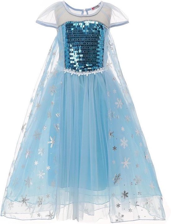 Prinses - Elsa jurk - Frozen - Frozen -  Prinsessenjurk - Verkleedkleding - Blauw - Maat 122/128 (6/7 jaar)