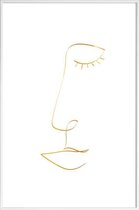 JUNIQE - Poster met kunststof lijst Line Portrait gouden -20x30 /Goud