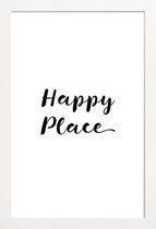 JUNIQE - Poster met houten lijst Happy -13x18 /Wit & Zwart