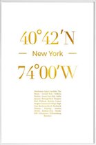 JUNIQE - Poster met kunststof lijst New York gouden -13x18 /Goud & Wit