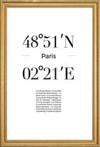 JUNIQE - Poster met houten lijst Coördinaten Parijs -40x60 /Wit &
