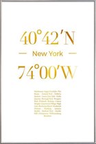 JUNIQE - Poster met kunststof lijst New York gouden -13x18 /Goud & Wit