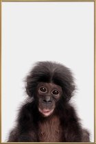 JUNIQE - Poster met kunststof lijst Bonobo -13x18 /Bruin & Zwart