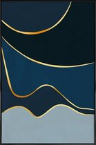 JUNIQE - Poster met kunststof lijst Waves gouden -20x30 /Blauw & Goud