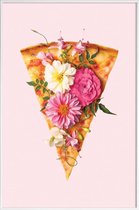 JUNIQE - Poster in kunststof lijst Floral Pizza -40x60 /Bruin & Roze