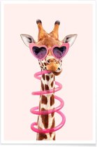 JUNIQE - Poster Dorstige Giraffe -13x18 /Bruin & Roze