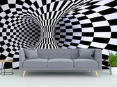 Professioneel Fotobehang abstracte tunnel illusie - zwart wit - Sticky Decoration - fotobehang - decoratie - woonaccessoires - inclusief gratis hobbymesje - 445 cm breed x 300 cm hoog - in 7 