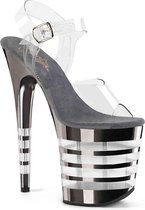 Pleaser Sandaal met enkelband, Paaldans schoenen -36 Shoes- FLAMINGO-808CHLN Paaldans schoenen Chroomkleurig/Transparant