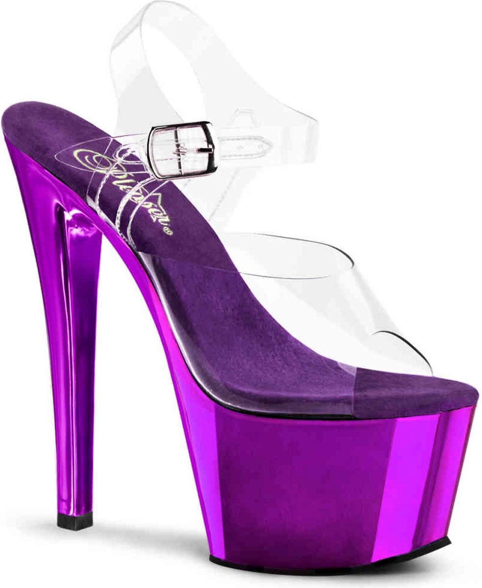 Pleaser - SKY308 Sandaal met enkelband, Paaldans schoenen - Paaldans schoenen - 39 Shoes - Paars/Transparant