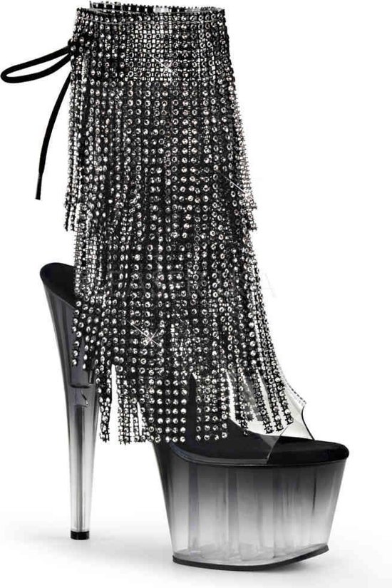 EU 40 = US 10 | ADORE-1017RSFT | 7 Heel, 2 3/4 PF Open Toe/Heel Lace-Up Fringe Ankle Boot