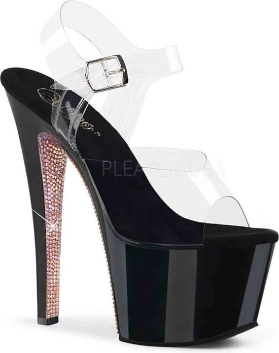 Pleaser - SKY-308CRS Sandaal met enkelband, Paaldans schoenen - Paaldans schoenen - 41 Shoes - Zwart/Roze