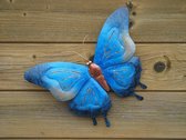 Wanddecoratie - Vlinder blauw klein - 24 cm hoog