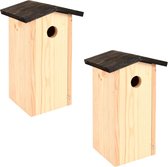 2x Houten vogelhuisjes/nesthuisjes koolmees 28.3 cm met kijkluik - Vurenhouten vogelhuisjes tuindecoraties - Vogelnestje voor kleine tuinvogeltjes