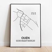 Oijen city poster, A3 zonder lijst, plattegrond poster, woonplaatsposter, woonposter