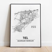 Tiel city poster, A3 zonder lijst, plattegrond poster, woonplaatsposter, woonposter