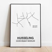 Huisseling city poster, A4 met lijst, plattegrond poster, woonplaatsposter, woonposter