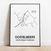 Oostelbeers city poster, A3 zonder lijst, plattegrond poster, woonplaatsposter, woonposter