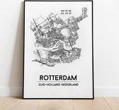 Rotterdam city poster, A4 zonder lijst,plattegrond poster, woonplaatsposter, woonposter