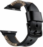 Bracelet en cuir noir cousu adapté pour Apple Watch 42 mm et 44 mm