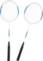 Badmintonset blauw/wit met rackets shuttles en opbergtas 66 cm - voordelige badminton set