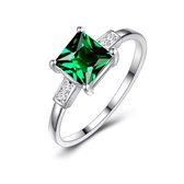 Twice As Nice Ring in zilver, 7 mm groene steen, vierkant, zirkonia  50