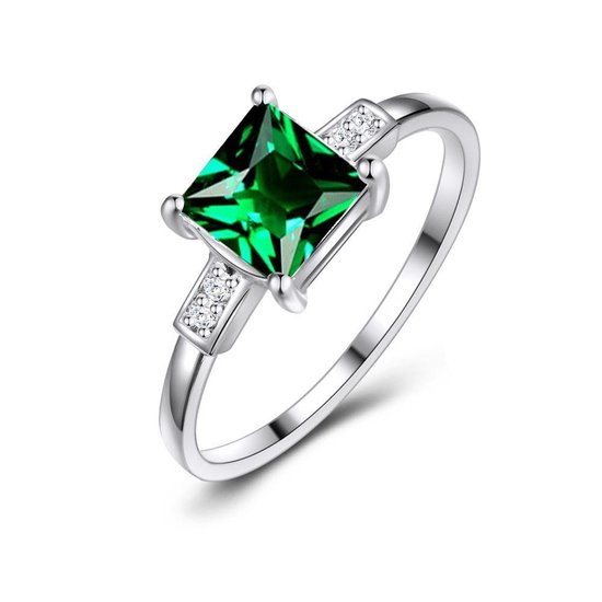 Twice As Nice Ring in zilver, 7 mm groene steen, vierkant, zirkonia 50 |  bol.com