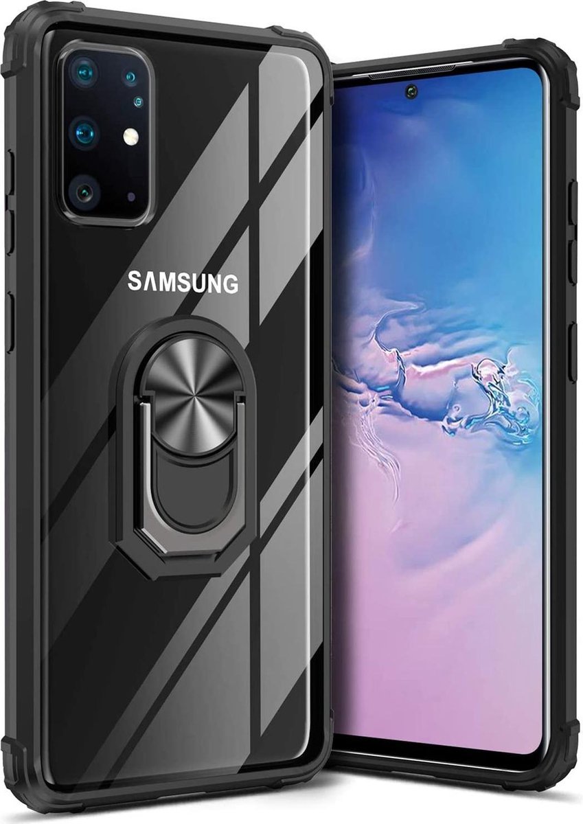 Samsung Galaxy S20 Plus hoesje acryl transparant + metalen ringstandaard