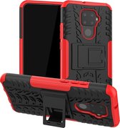 Voor Huawei Nova 5i Pro Tire Texture TPU + PC schokbestendige hoes met houder (rood)